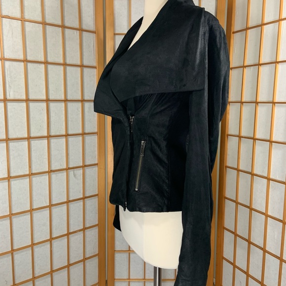 VINCE black paper drape collar leather jacket - Picture 6 of 16